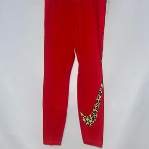 Women's Nike Red/Animal Printed Tight Fit Mid Rise Full Length Leggings